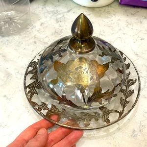 Rare Vintage silver over glass butter dish